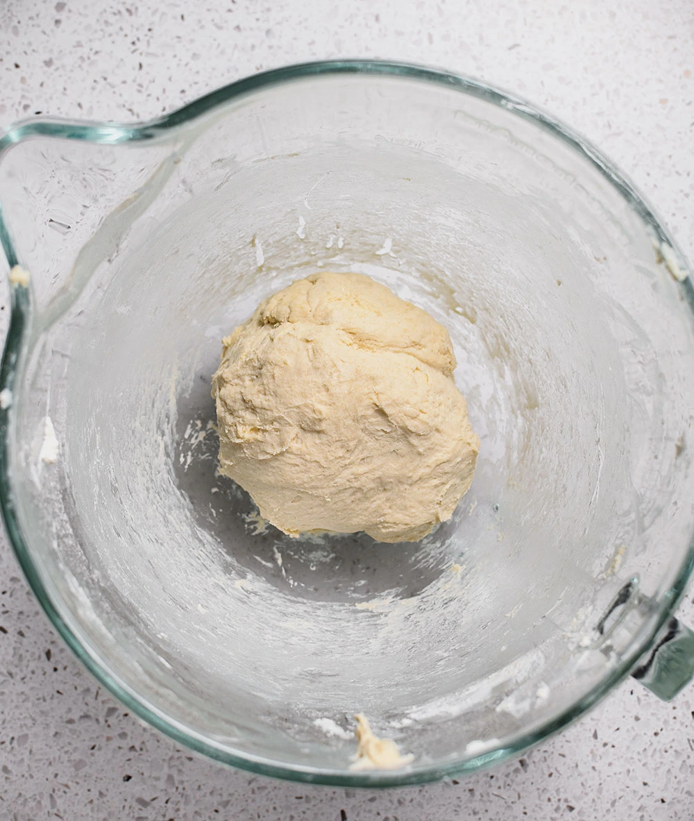 Greek Yogurt Chai Cinnamon Roll dough mixed and kneaded into a ball.